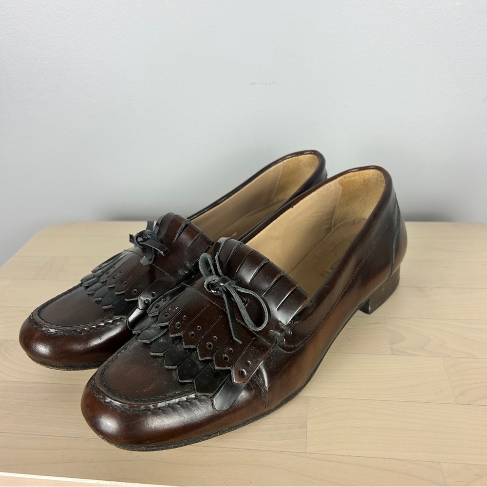 UTERQUE Leather Loafers with Tassel Size 8/39 Brown Made in Spain Academic